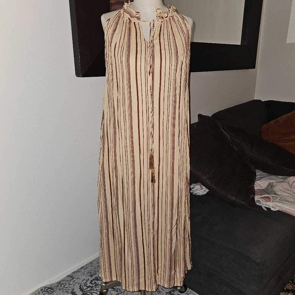 Natalie Martin Marlien Maxi Dress in Thin Stripe Cocoa Butter - Picture 10 of 11